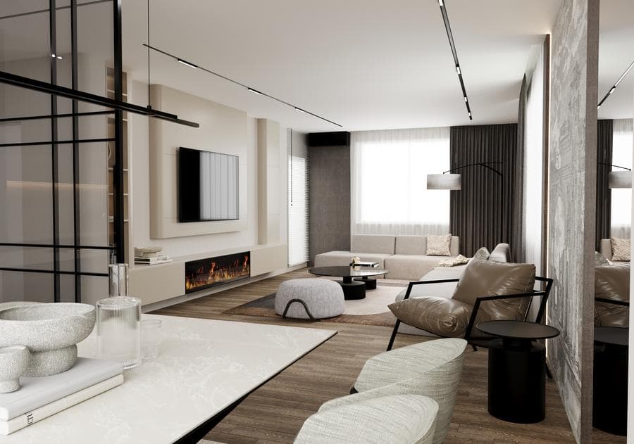 Stan u Novom Sadu — dnevna zona sa kaminom — 1